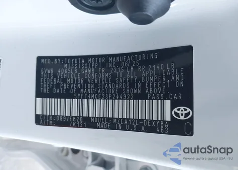 2025 Toyota Corolla Xse z USA, uszkodzony, nr VIN 5YFT4MCE2SP244922